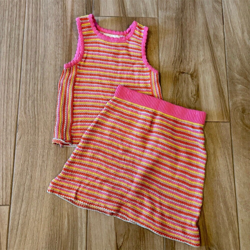 ZARA Girls 2-Piece Outfit Set Striped Sweater Tank Top & Skirt 12-13Y